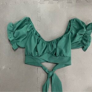 Emerald Green Puff Sleeve Crop Top